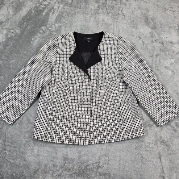Talbots Blazer Womens 14 Black White Geometric Preppy Career 3/4 Sleeve Jacket - Picture 1 of 10